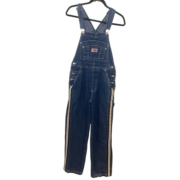 Vintage 90’s Y2K Revolt overalls wide leg side stripe mid blue wash medium - Picture 1 of 8
